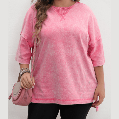 Misha Strawberry Pink Mineral Wash Exposed Seam Drop Shoulder Oversized Tee - S to 3X