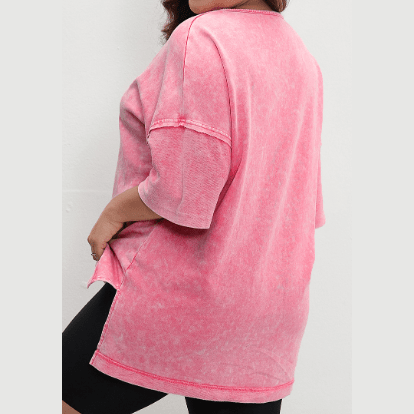 Misha Strawberry Pink Mineral Wash Exposed Seam Drop Shoulder Oversized Tee - S to 3X