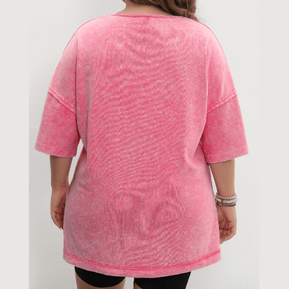 Misha Strawberry Pink Mineral Wash Exposed Seam Drop Shoulder Oversized Tee - S to 3X