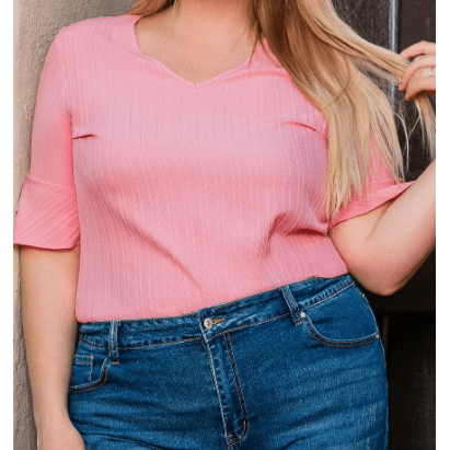 RTS Brixslee Peach Blossom Ruffled Half Sleeve V Neck Textured Top