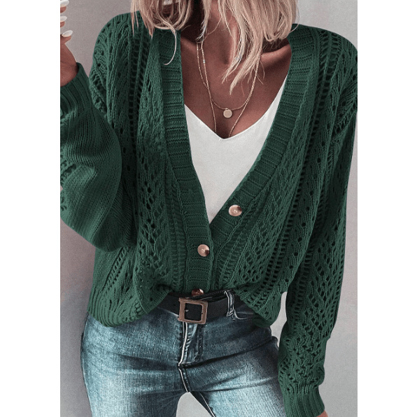 Tyra Green Open Knit Drop Shoulder Sweater Cardigan
