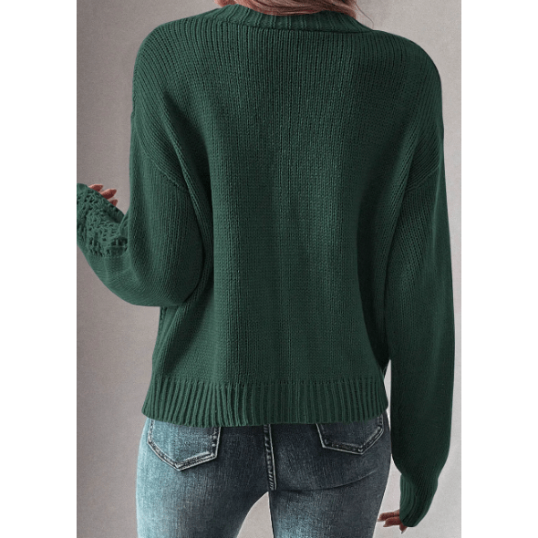 Tyra Green Open Knit Drop Shoulder Sweater Cardigan