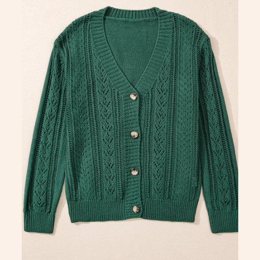 Tyra Green Open Knit Drop Shoulder Sweater Cardigan