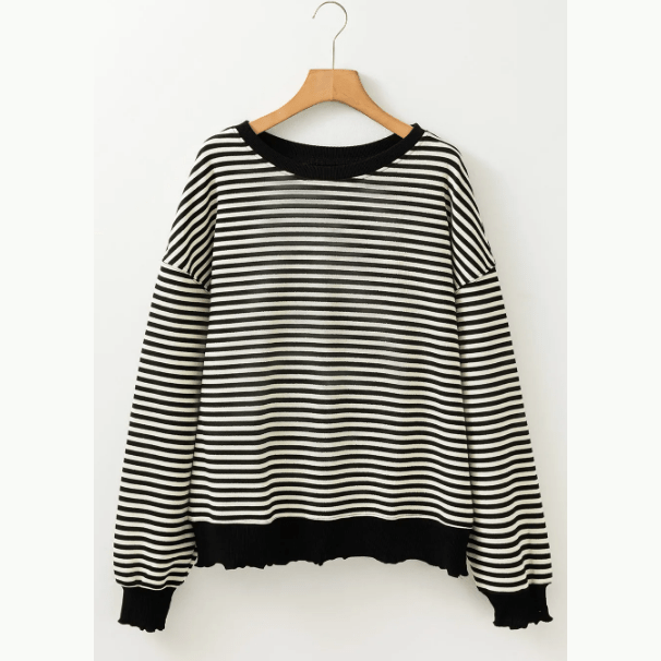 Carina Black Stripe Loose Drop Shoulder Long Sleeve Top