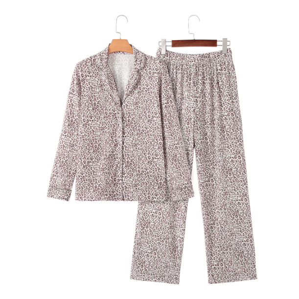 RTS!!! Nicola White Leopard Print Long Sleeve and Pants Pajamas Set RTS!!!