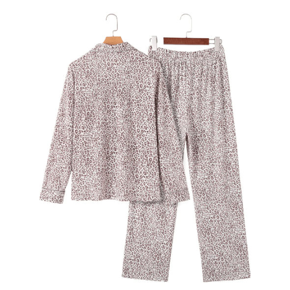 RTS!!! Nicola White Leopard Print Long Sleeve and Pants Pajamas Set RTS!!!