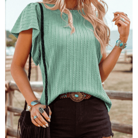 Arissa Moonlit Jade Textured Flutter Sleeve Top