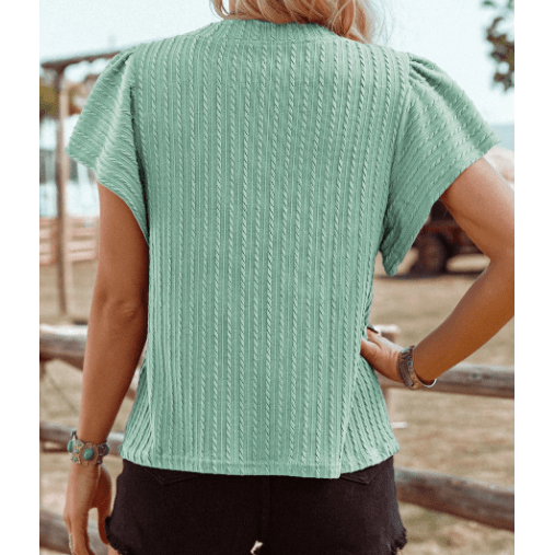 Arissa Moonlit Jade Textured Flutter Sleeve Top