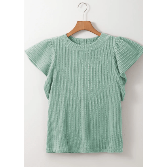Arissa Moonlit Jade Textured Flutter Sleeve Top