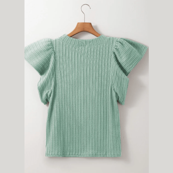 Arissa Moonlit Jade Textured Flutter Sleeve Top