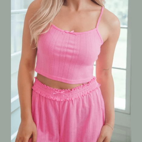 REDUCED!!! Brenna Pink Delicate Texture Cropped Cami Shorts and Cardigan 3pcs Lounge Set REDUCED!!!