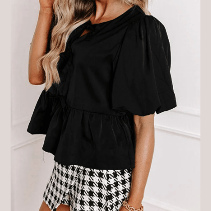 REDUCED!!! Orsie Black Puff Sleeve Bowknot Front Peplum Blouse REDUCED!!!