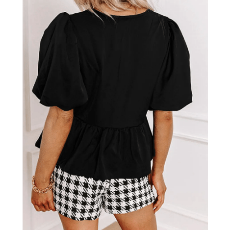 REDUCED!!! Orsie Black Puff Sleeve Bowknot Front Peplum Blouse REDUCED!!!