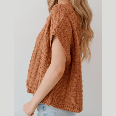 REDUCED!!! Darcy Camel Round Neck Textured Knit Sweater Vest REDUCED!!!