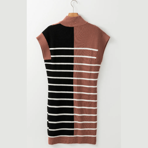 SALE!! Penny Brown Color Block Quarter Zip Collar Short Sleeve Sweater Dress SALE!!