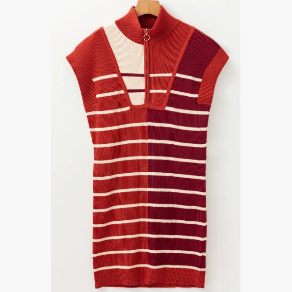 SALE!! Penny Brick Color Block Quarter Zip Collar Short Sleeve Sweater Dress SALE!!