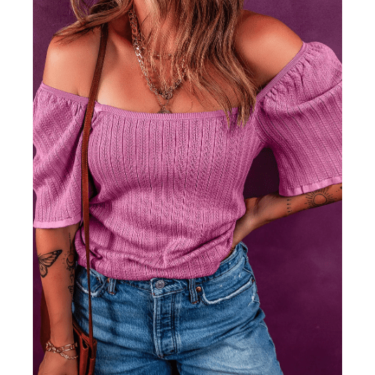 REDUCED!!! Quince Textured Square Neck Half Sleeve Knitted Top REDUCED!!!
