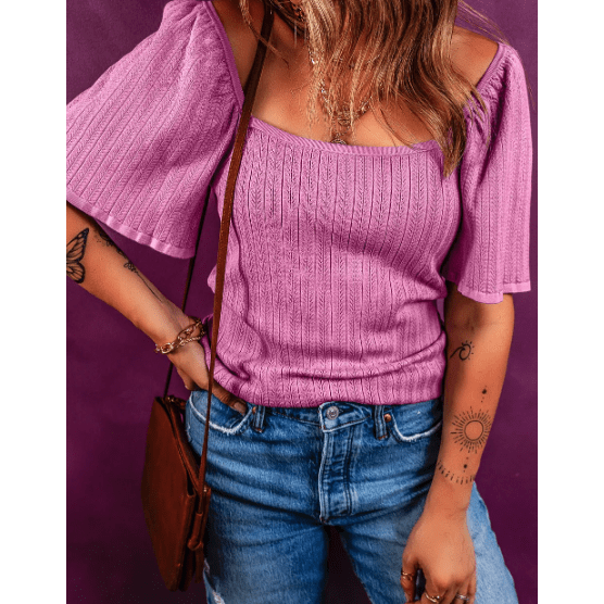 REDUCED!!! Quince Textured Square Neck Half Sleeve Knitted Top REDUCED!!!