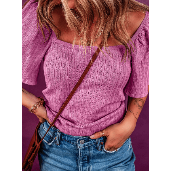 REDUCED!!! Quince Textured Square Neck Half Sleeve Knitted Top REDUCED!!!