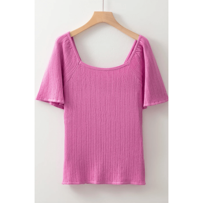 REDUCED!!! Quince Textured Square Neck Half Sleeve Knitted Top REDUCED!!!