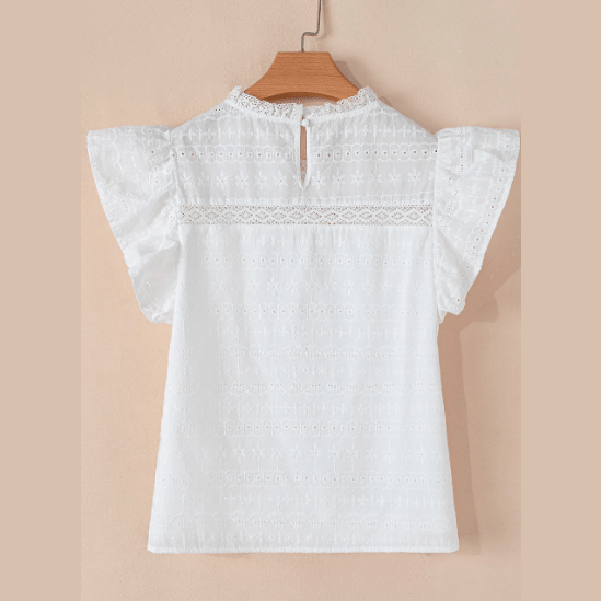 REDUCED!!! Esmira White Lace Neckline Flutter Sleeve Eyelets Blouse REDUCED!!!