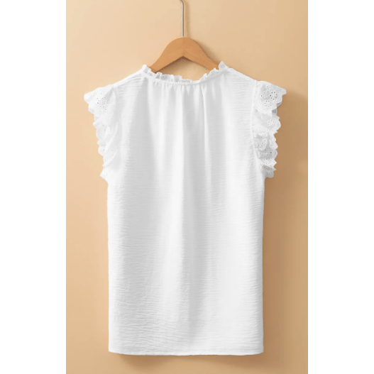Josephine White Embroidered Ruffle Trim Textured Blouse