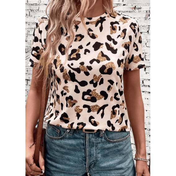 Nona Leopard Print Round Neck Casual T Shirt