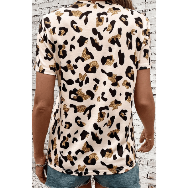 Nona Leopard Print Round Neck Casual T Shirt