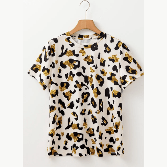 Nona Leopard Print Round Neck Casual T Shirt