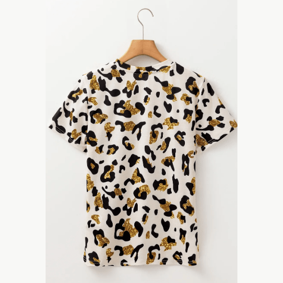 Nona Leopard Print Round Neck Casual T Shirt
