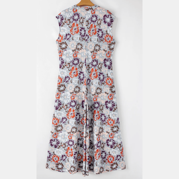 Maralie Sky Blue Floral Sleeveless Buttoned Pocketed Wide Leg Jumpsuit