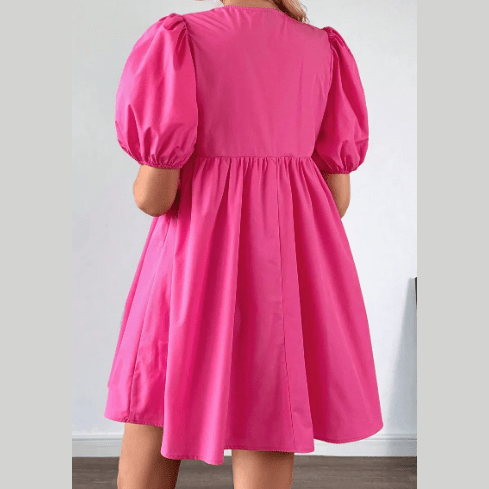 REDUCED!!! Elma Bright Pink Puff Sleeve Tie Front High Waist Mini Dress REDUCED!!!