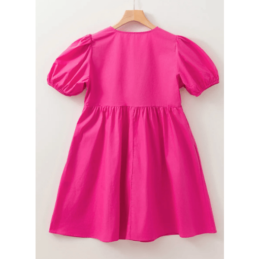 REDUCED!!! Elma Bright Pink Puff Sleeve Tie Front High Waist Mini Dress REDUCED!!!