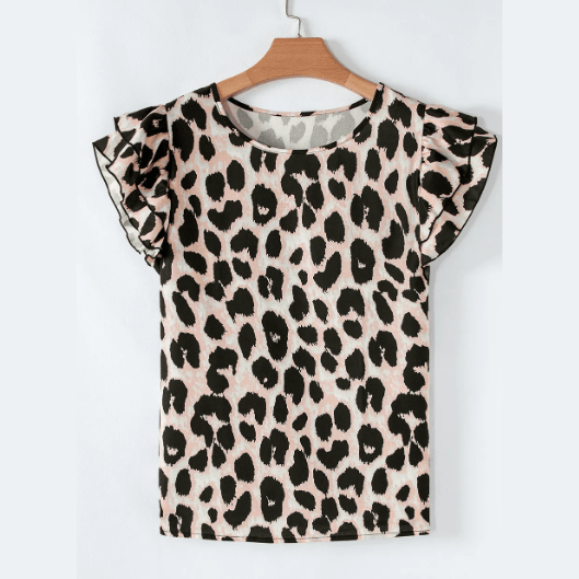 Hayden Leopard Print Layered Ruffled Short Sleeve Blouse