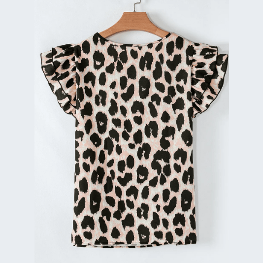Hayden Leopard Print Layered Ruffled Short Sleeve Blouse