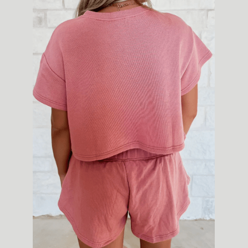 Marleem Pink Cropped Tee and Ruffle High Waist Skort Set