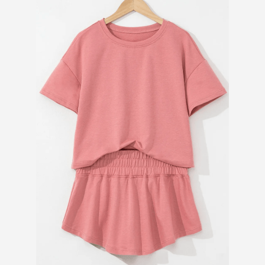 Marleem Pink Cropped Tee and Ruffle High Waist Skort Set