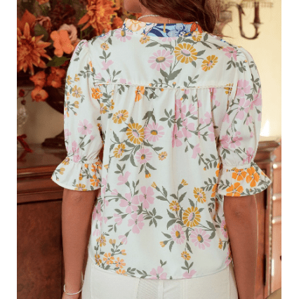 Whitley Multicolour Crochet V Neck Half Sleeve Boho Floral Blouse