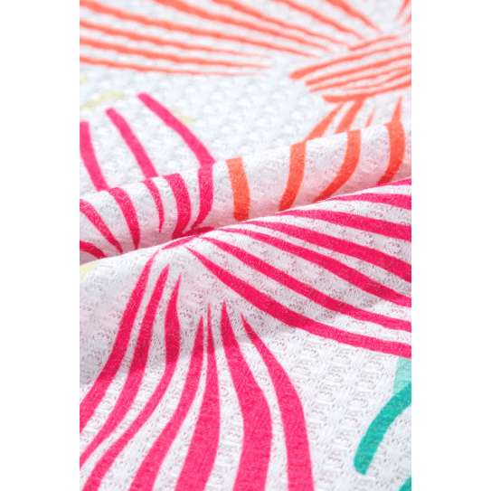 Irma White Multicolour Bowknot Printed Waffle Crewneck Loose Short Sleeve Top