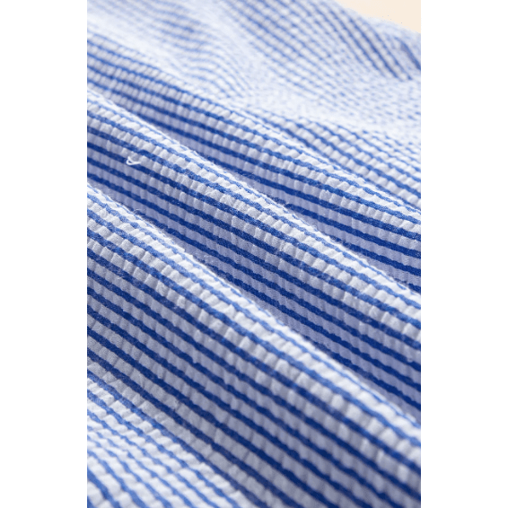 Cristina Sky Blue Stripe Textured Ruffle Short Sleeve Boho Detail Square Neck Blouse