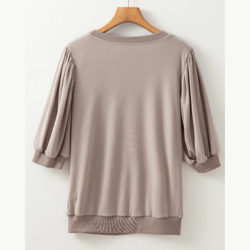 Karrie Half Lantern Sleeve Solid Colour Pullover Top