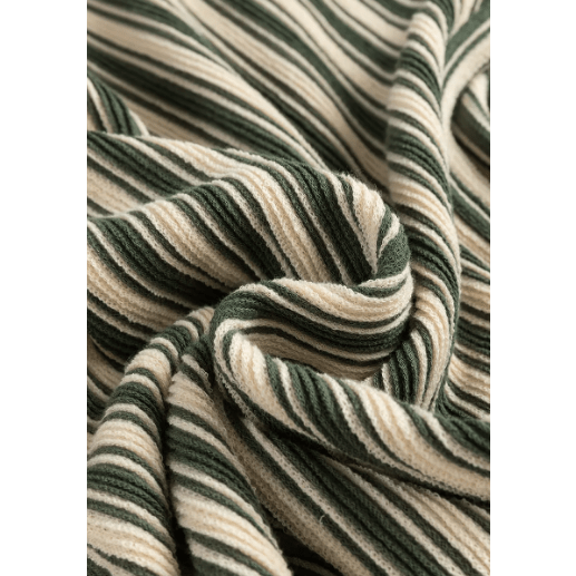 Kassi Green Stripe Textured Side Slits Crew Neck T Shirt