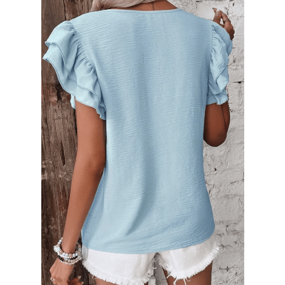 Madisyn Blue Ruffled Short Sleeve Casual Blouse