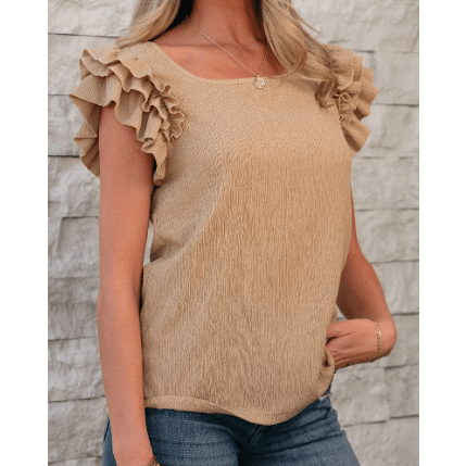 Avette Ruffled Tiered Sleeve Square Neck Textured Top