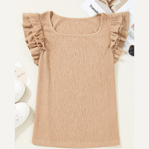 Avette Ruffled Tiered Sleeve Square Neck Textured Top
