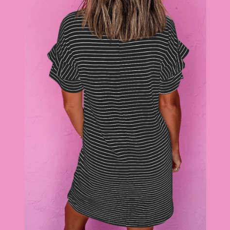 Zoella Black Stripe Ruffled Short Sleeve Crew Neck T Shirt Shift Mini Dress