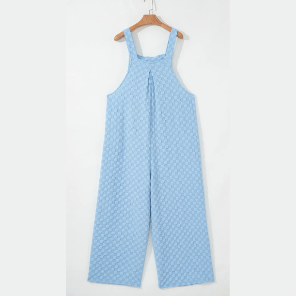 Brinley Beau Blue Checkered Pocketed High Waist Wide Leg Overall