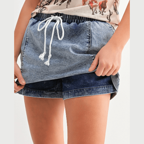 Henrietta Dusk Blue Drawstring High Waist Pocketed Denim Shorts
