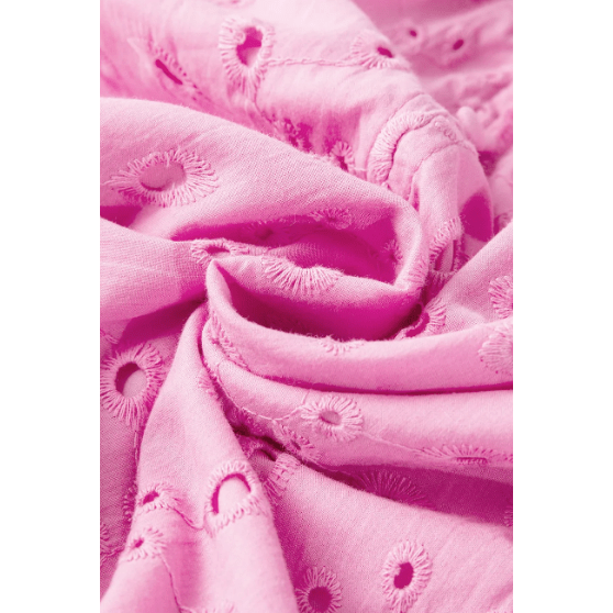 Jocelyn Pink Flower Embroidered Hollow-out Puff Sleeve Blouse