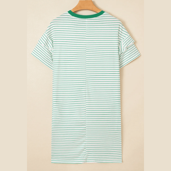 Zoella Green Stripe Ruffled Short Sleeve Crew Neck T Shirt Shift Mini Dress
